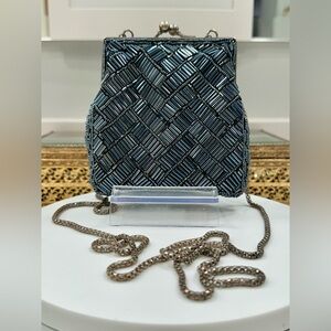 VTG La Regale - Fully Beaded Evening Bag - Long Serpentine Chain Handle, VGUC